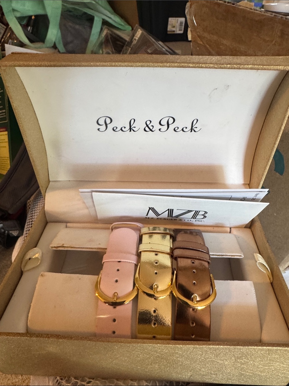Peck & Peck Three-Piece Watch Strap Set in Pink, Gold & Brown